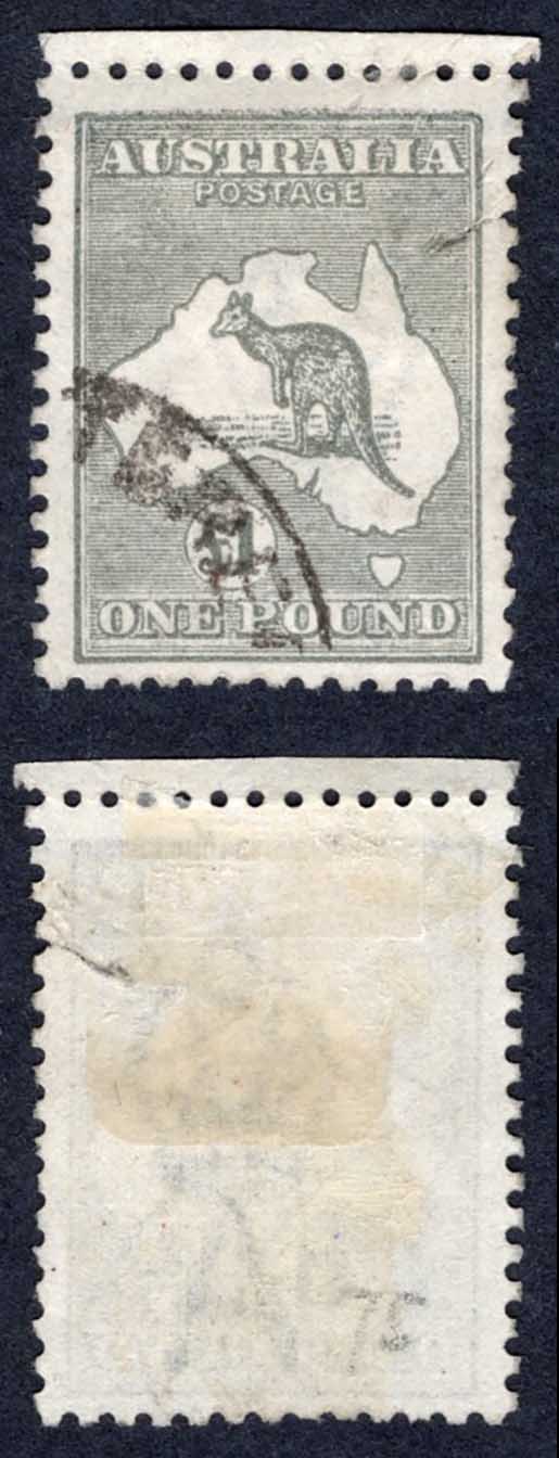 Australia SG75 One Pound Grey Kangaroo Wmk 6 TEAR at RIGHT Cat 375 pounds