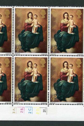 SG757Var 1967 4d Christmas with Misplaced Phosphor Bands Cyl Block of 6 U/M