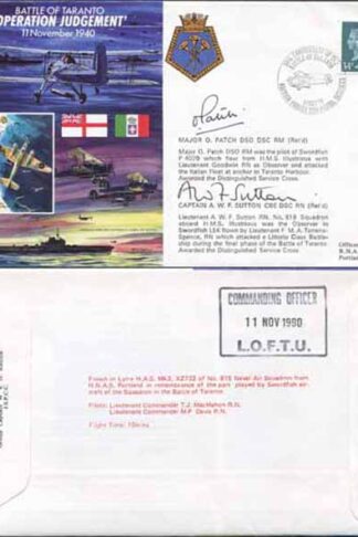 JS40/7a 11/11/90 Battle of Taranto Signed Major O. Patch Cpt A.W.F Sutton (A)