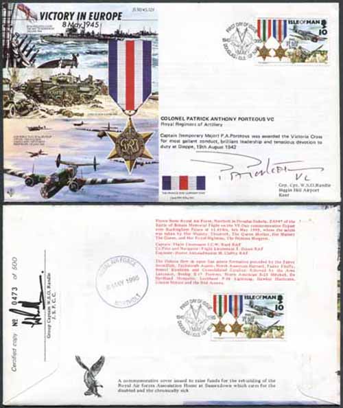 JS45/12FC Victory in Europe sign by Colonel Patrick Anthony Porteous VC. (B)