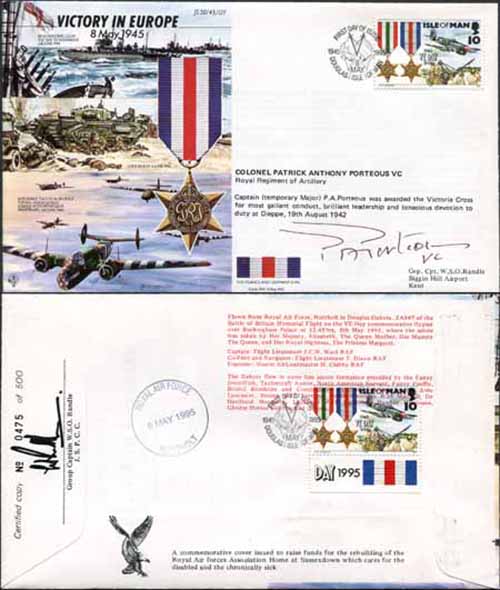 JS45/12FC Victory in Europe sign by Colonel Patrick Anthony Porteous VC. (C)