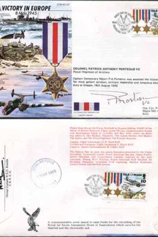 JS45/12FC Victory in Europe sign by Colonel Patrick Anthony Porteous VC. (D)