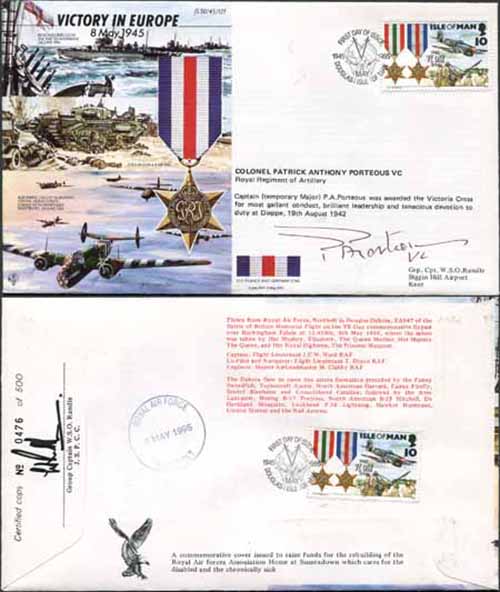JS45/12FC Victory in Europe sign by Colonel Patrick Anthony Porteous VC. (D)