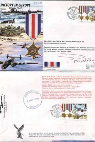 JS45/12FC Victory in Europe sign by Colonel Patrick Anthony Porteous VC. (F)