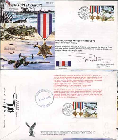 JS45/12FC Victory in Europe sign by Colonel Patrick Anthony Porteous VC. (F)