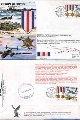 JS45/12FC Victory in Europe sign by Colonel Patrick Anthony Porteous VC. (H)