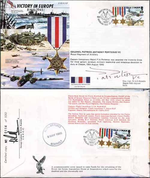 JS45/12FC Victory in Europe sign by Colonel Patrick Anthony Porteous VC. (H)