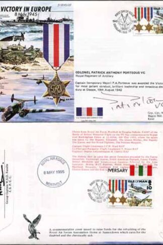 JS45/12FC Victory in Europe sign by Colonel Patrick Anthony Porteous VC. (M)