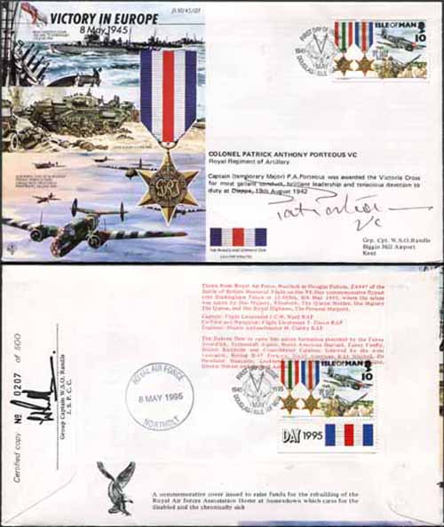 JS45/12FC Victory in Europe sign by Colonel Patrick Anthony Porteous VC. (Q)