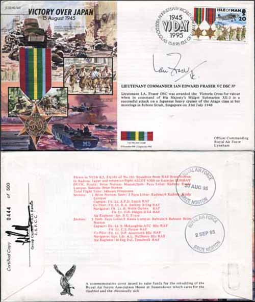 JS45/16BC Victory in Europe sign Lieutenant Commander Ian Edward Fraser VC (C)
