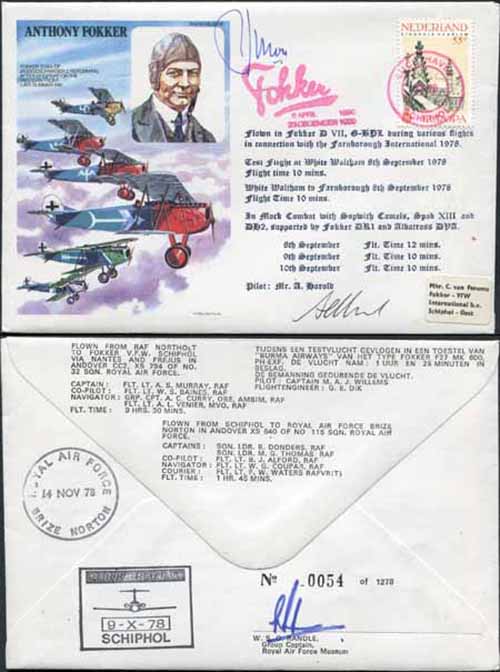 HASP4c Anthony Fokker Signed by Mr A. Harold and Capt. A.P. Moll (A)