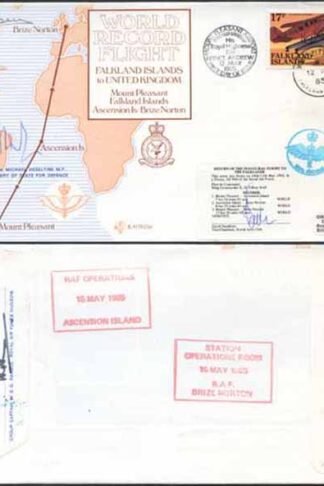 RD6d WRF Falkland Island to UK Signed by M. Heseltine and Pilot and D. Hamilton