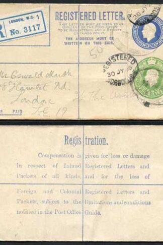 RF33 KGV 3 1/2d and 1/2d Compound Registered Envelope size F used