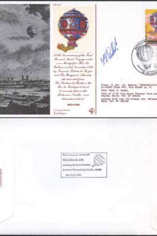 AC8a 200th Ann of First manned Aerial Voyage Signed by Peter Sadler (A)