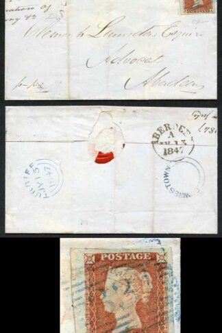 1841 Penny Red (EA) light Blue Turriff 331 and Cuminestown UDC on Cover
