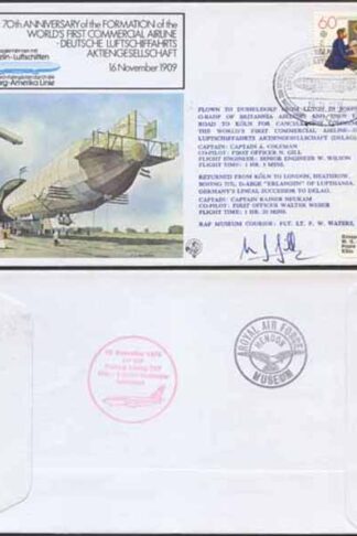 FF8bb 70th Ann Formation of Worlds 1st Commercial Airline Signed N. Gill