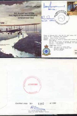 B13c 61st Ann First Flight of the Vickers Virginia Signed by Pilot and Alan Box