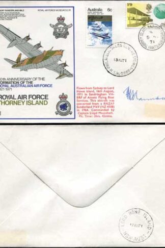 SC35d RAF Thorney Island 50th Ann Flight Pilot Signed With add 1/9 Stamp (B)