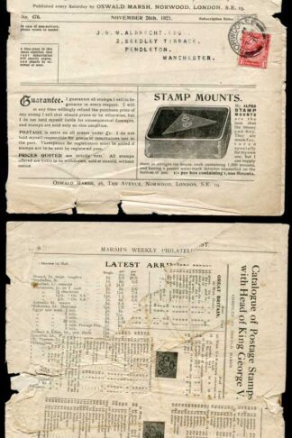 KGV 1921 Marsh Weekly Philatelist Postally used