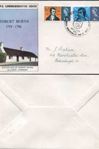 SG685/6 FDC 25 Jan 1966 Burns (ord) That man to man the ward oer Edinburgh Pmk