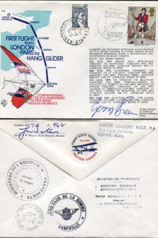C59 1st Flight from London - Paris by Hang Glider Signed Gerry Breen