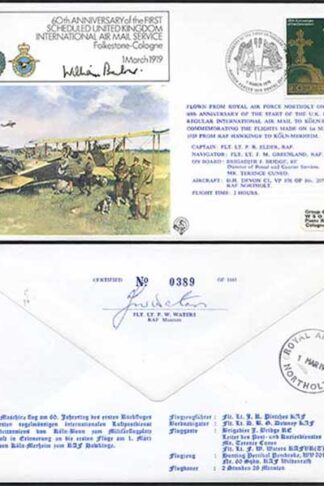 FF1-Ac 60th Ann 1st Scheduled UK Int Air Mail Service Signed William Barlow (A)