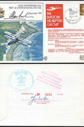 FF9d 60th Ann of the 1st UK Int Air Mail Signed by A. Bristow (A)