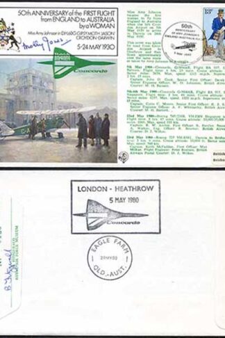 FF16c 50th Ann 1st Flight from England to Australia by a Woman Signed Cover (A)