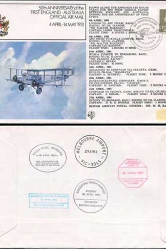 FF28a 1st England - Australia Official Air Mail Standard Cover
