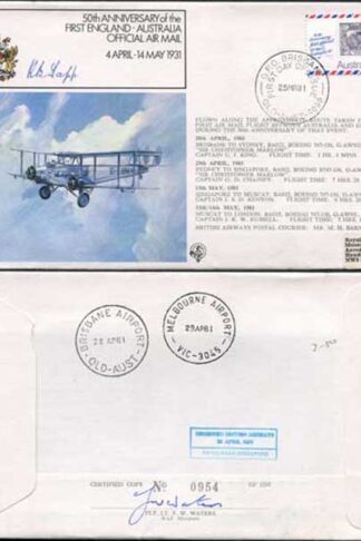 FF28c 1st England - Australia Official Air Mail Signed by R.B. Tapp (A)