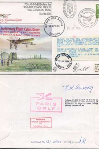 FF29b 1st Aeroplane Flight from London - Paris Signed by Beaver Captain (A)