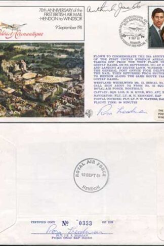 FF33c 1st British Air Mail - Hendon to Windsor Signed A. Jacob R. Freedman (A)