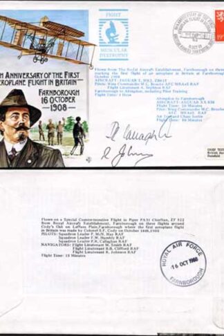 AC32b 80th Ann 1st Aeroplane Flight in Britain Signed by Callagham and Johnson