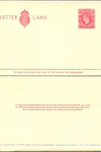 LCP17b KGVI 2 1/2d Carmine Letter Card 3 line instruction gummed on Back half