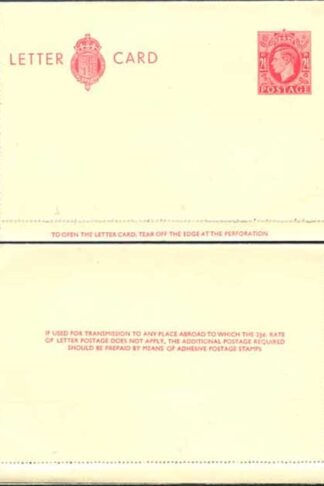 LCP17b KGVI 2 1/2d Carmine Letter Card 3 line instruction gummed on Back half