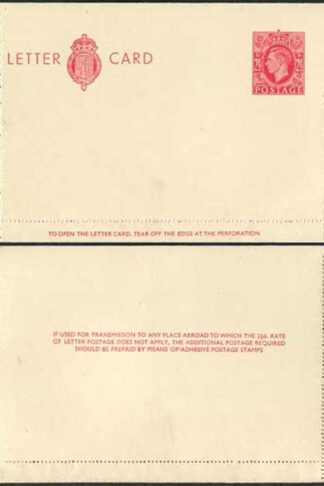 LCP17b KGVI 2 1/2d Carmine Letter Card 3 line instruction gummed on Back half