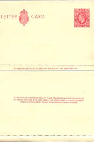 LCP17b KGVI 2 1/2d Carmine Letter Card 3 line instruction gummed on Back half