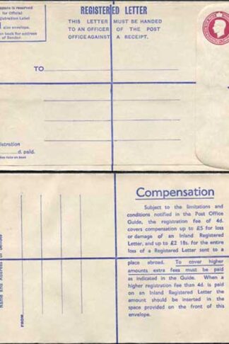RP69 KGVI 6 1/2d Registered envelope Size H 2.18 on reverse