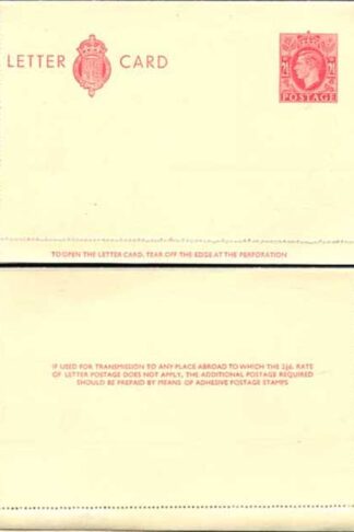 LCP17b KGVI 2 1/2d Carmine Letter Card 3 line instruction gummed on Back half