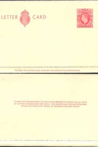 LCP17b KGVI 2 1/2d Carmine Letter Card 3 line instruction gummed on Back half