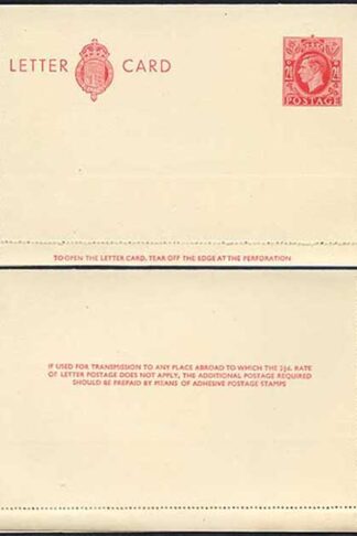 LCP17b KGVI 2 1/2d Carmine Letter Card 3 line instruction gummed on Back half