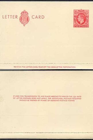 LCP17b KGVI 2 1/2d Carmine Letter Card 3 line instruction gummed on Back half