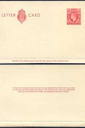 LCP17b KGVI 2 1/2d Carmine Letter Card 3 line instruction gummed on Back half
