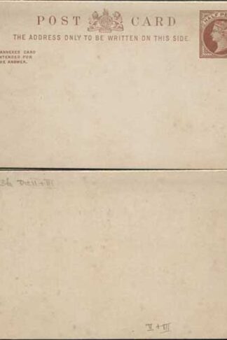 CP11b QV 1/2d + 1/2d Brown Reply Card Format CF3 Linen Strip on Stout Card Mint