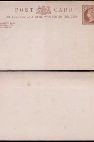 CP11b QV 1/2d + 1/2d Brown Reply Card Format CF3 Linen Strip on Stout Card Mint
