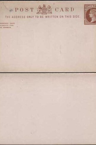 CP11b QV 1/2d + 1/2d Brown Reply Card Format CF3 Linen Strip on Stout Card Mint