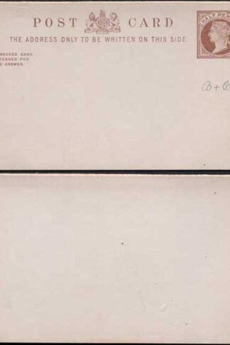 CP11b QV 1/2d + 1/2d Brown Reply Card Format CF3 Linen Strip on Stout Card Mint