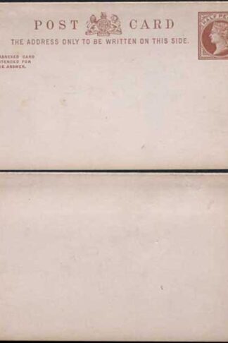 CP11b QV 1/2d + 1/2d Brown Reply Card Format CF3 Linen Strip on Stout Card Mint
