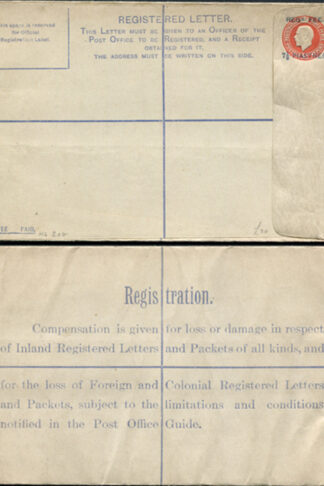 KGV 5d Orange Registered envelope Size H opt 7 1/2 Piastre FP under flap