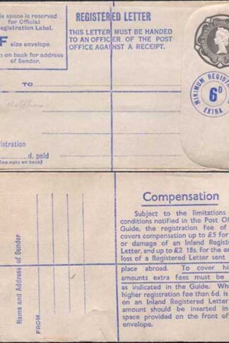 RP74 QEII 8 1/2d and 6d Blue Registered Envelope Size F Registered Letter Mint